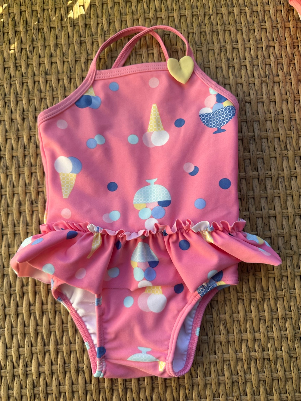 Hanna Andersson Ice Cream Print Ruffle One-Piece Swimsuit sz 70